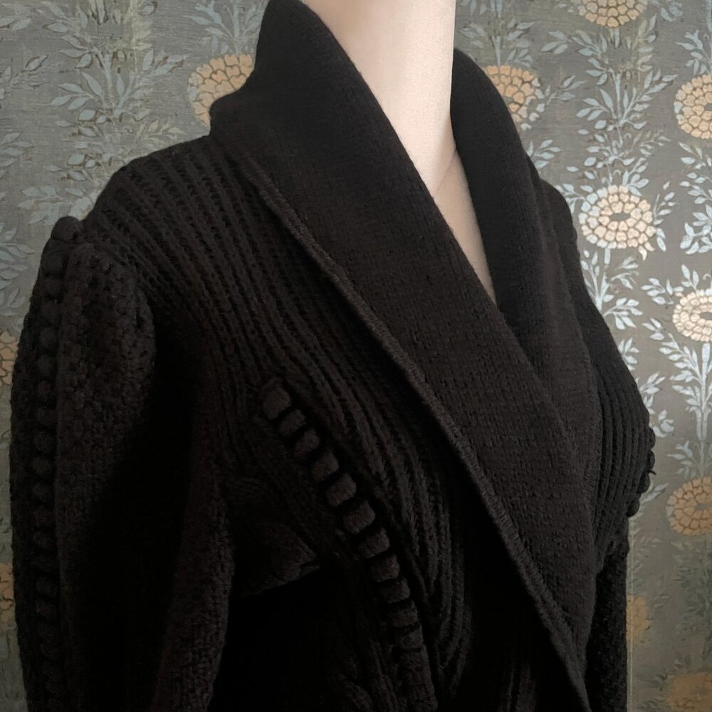 Manrico Cashmere Black 100% Cashmere Cardigan Sash Tie Size Small - Picture 2 of 9
